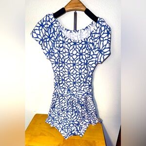 Vineyard Vines blue and white romper with tie in front, size 10-12